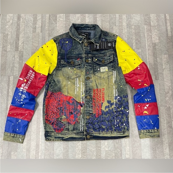 NWT Reason Clothing Art Canvas Denim Jacket Size Medium - Picture 2 of 9